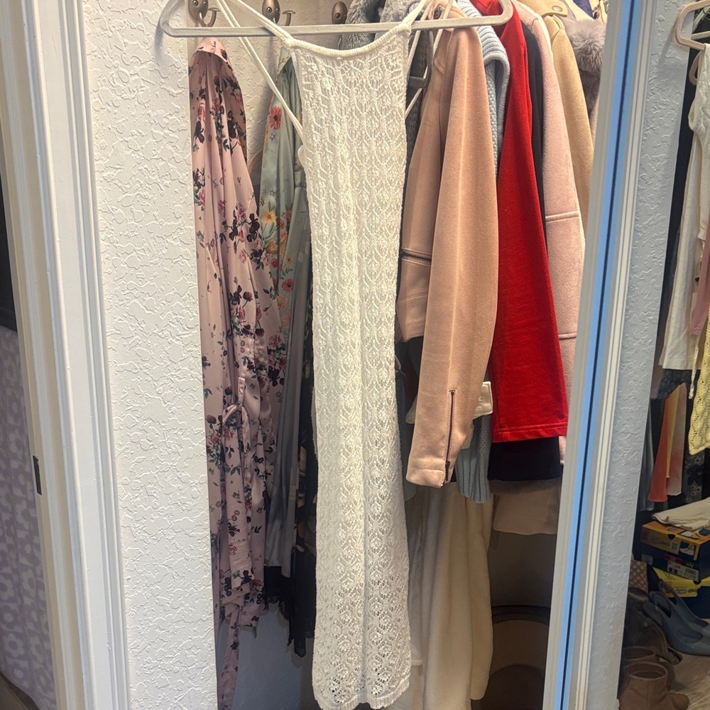 Ivory Crochet Knit Maxi Dress